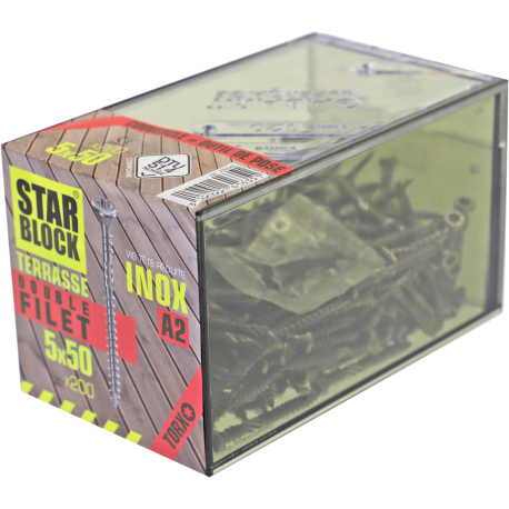 Vis terrasse Inox A2 - 5x50 - double filet - boîte de 200 STARBLOCK