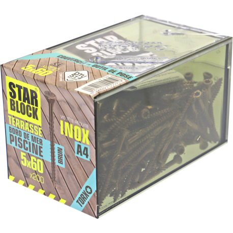Vis terrasse Inox A4 - 5x60 - simple filet - boîte de 200 STARBLOCK