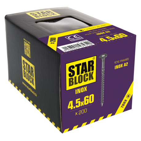 Vis Inox A2 - 4,5x60 - boîte de 200 STARBLOCK